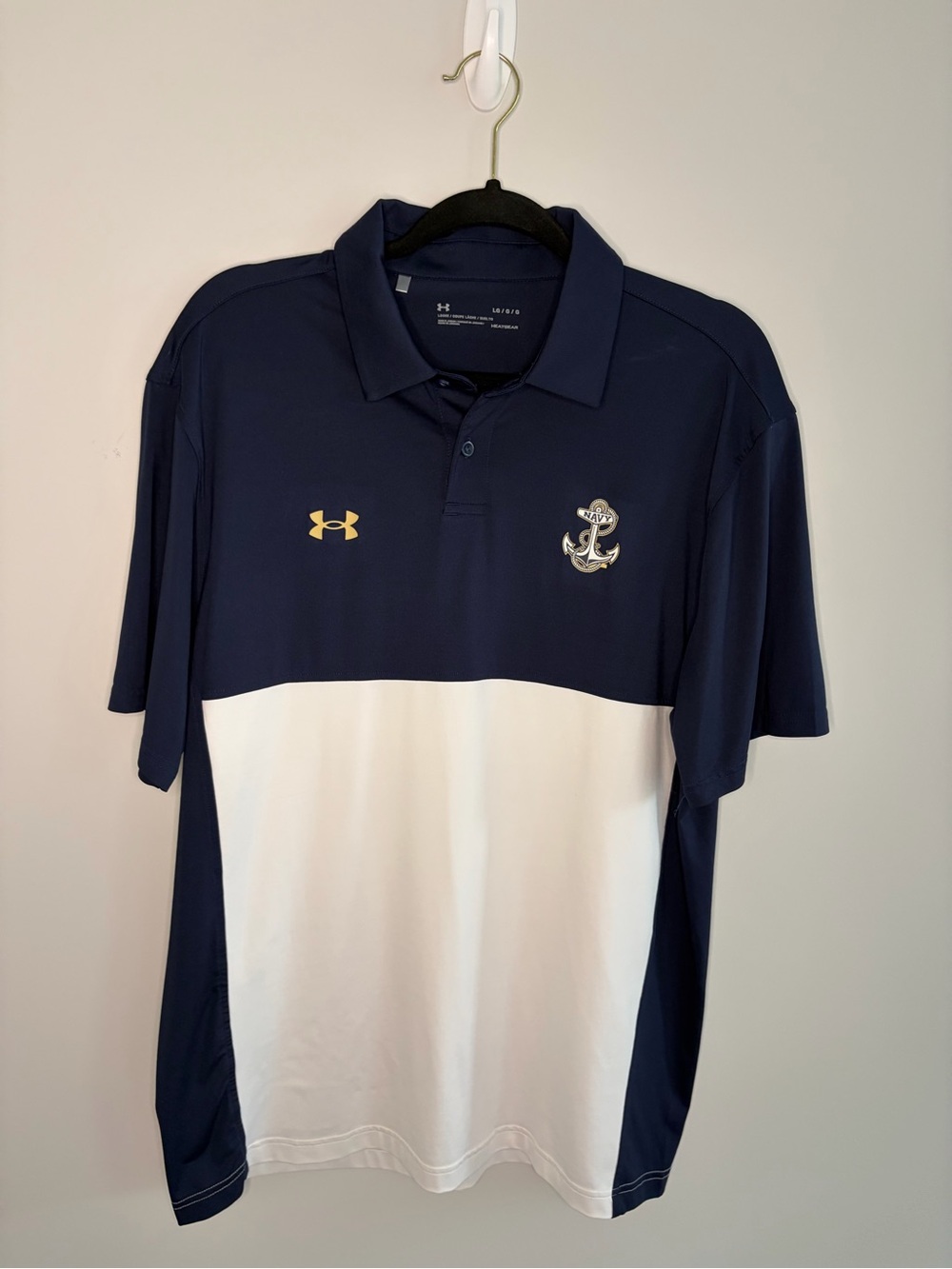 Under Armour Men’s Navy and White Two-Tone Polo with US Navy Anchor Logo